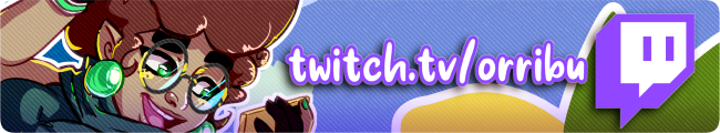 left: orribu is looking to the right at a link that reads "twitch.tv/orribu".