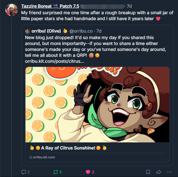 Tazzire Boreal says: "My friend surprised me one time after a rough breakup with a small jar of little paper stars she had handmade and I still have it years later ❤️"